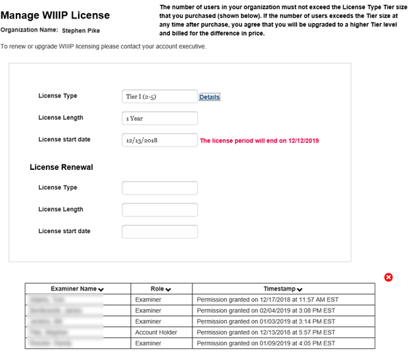 Manage WIIIP License Page
